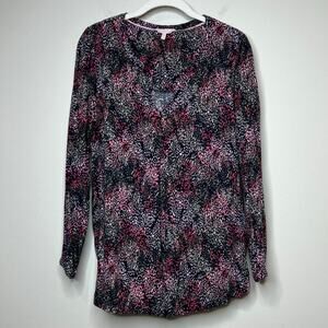 Joules Rosamund Popover Blouse Size 10 Navy Rain Long Sleeves V Neckline